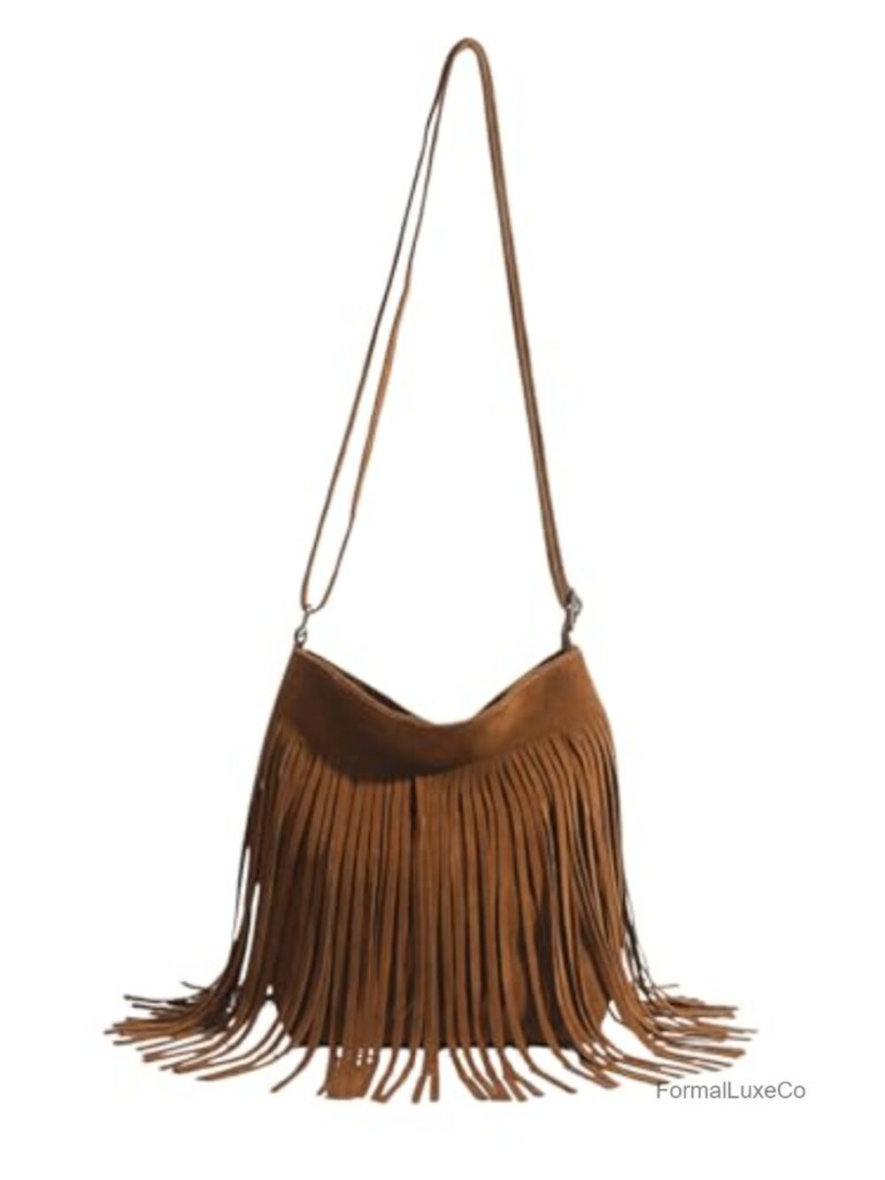 Faux Leather Fringe Cowgirl Crossbody Bag with Tassel Adjustable Strap Hobo
